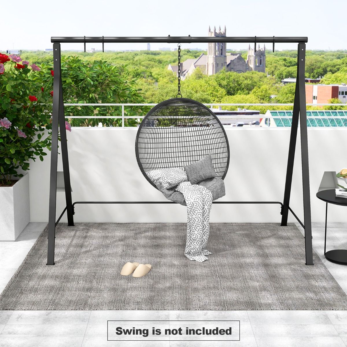 Cadre Coast pour banc/chaise suspendue - 5 anneaux de suspension - métal noir -210 x 115 x 175 cm - Max 160kg