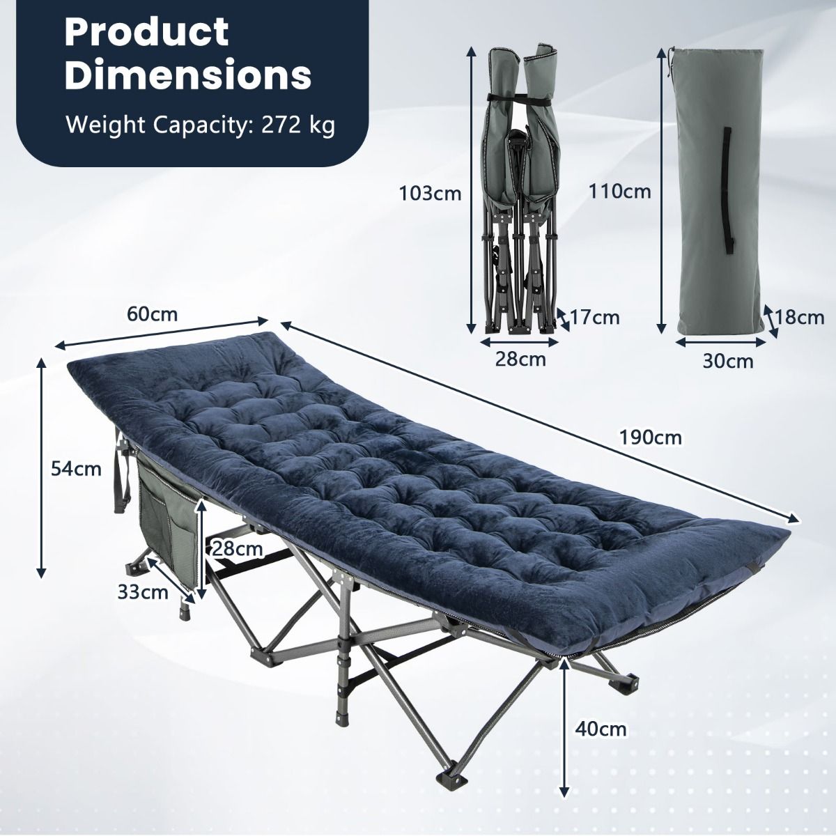 Coast Field Bed - Polyester & Coton - 190 x 70 x 7 cm - Bleu