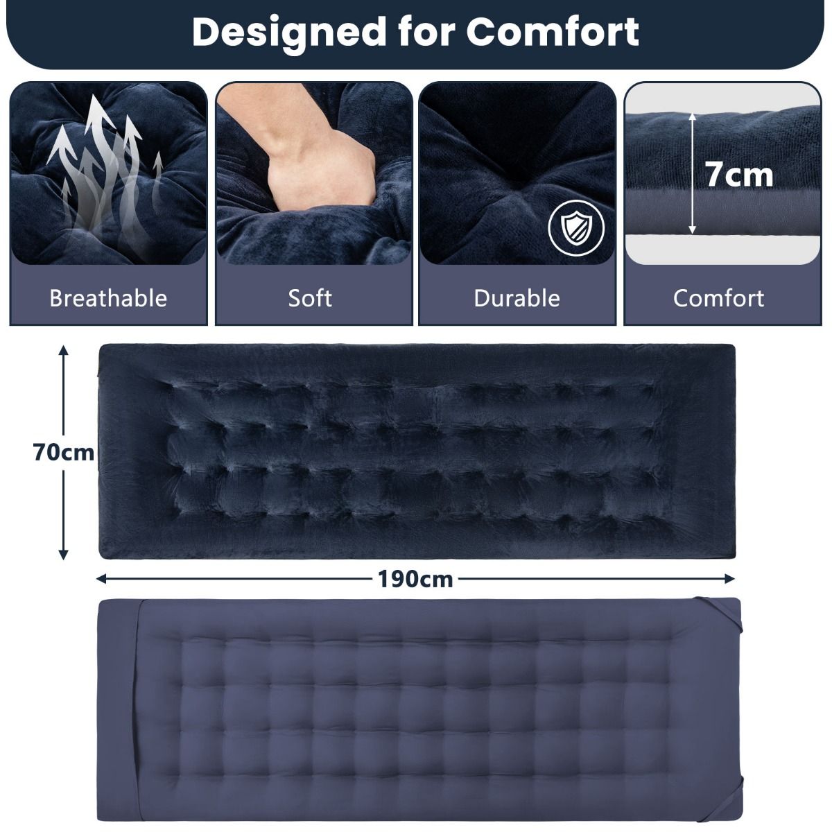 Coast Field Bed - Polyester & Coton - 190 x 70 x 7 cm - Bleu