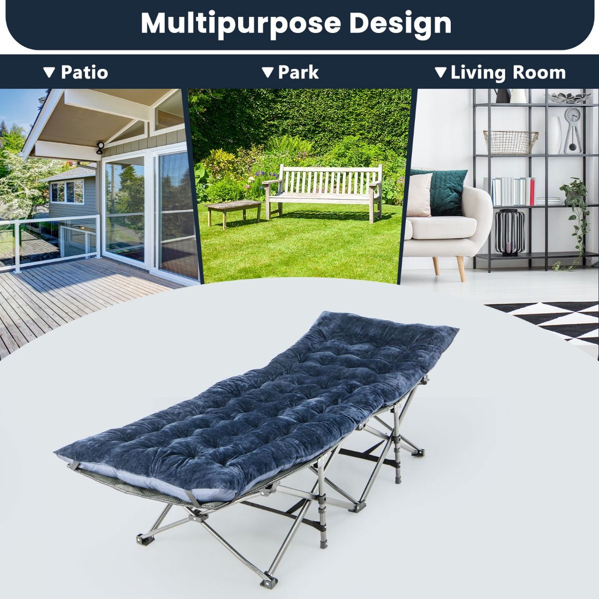 Coast Field Bed - Polyester & Coton - 190 x 70 x 7 cm - Bleu