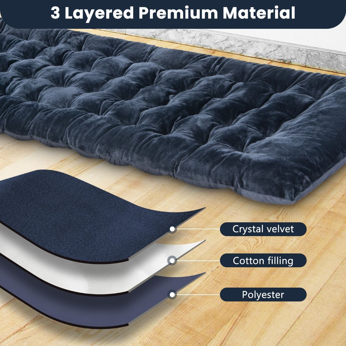 Coast Field Bed - Polyester & Coton - 190 x 70 x 7 cm - Bleu