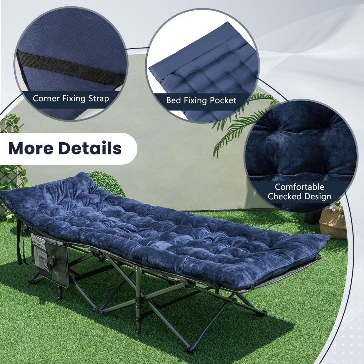 Coast Field Bed - Polyester & Coton - 190 x 70 x 7 cm - Bleu