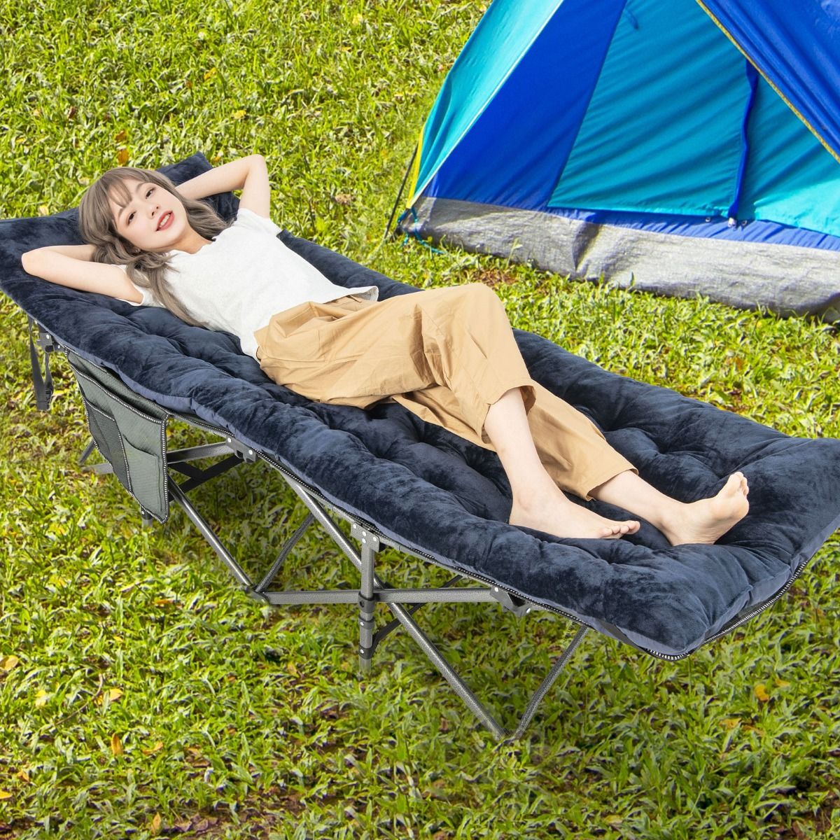 Coast Field Bed - Polyester & Coton - 190 x 70 x 7 cm - Bleu