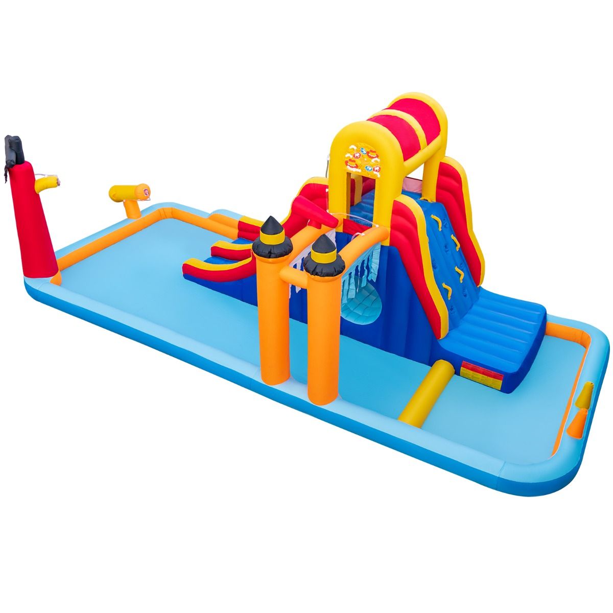 Coast Inflatable Water Park 693 x 295 x 263 cm - Double toboggan aquatique avec mur d'escalade, bassins d'éclaboussures et canon à eau