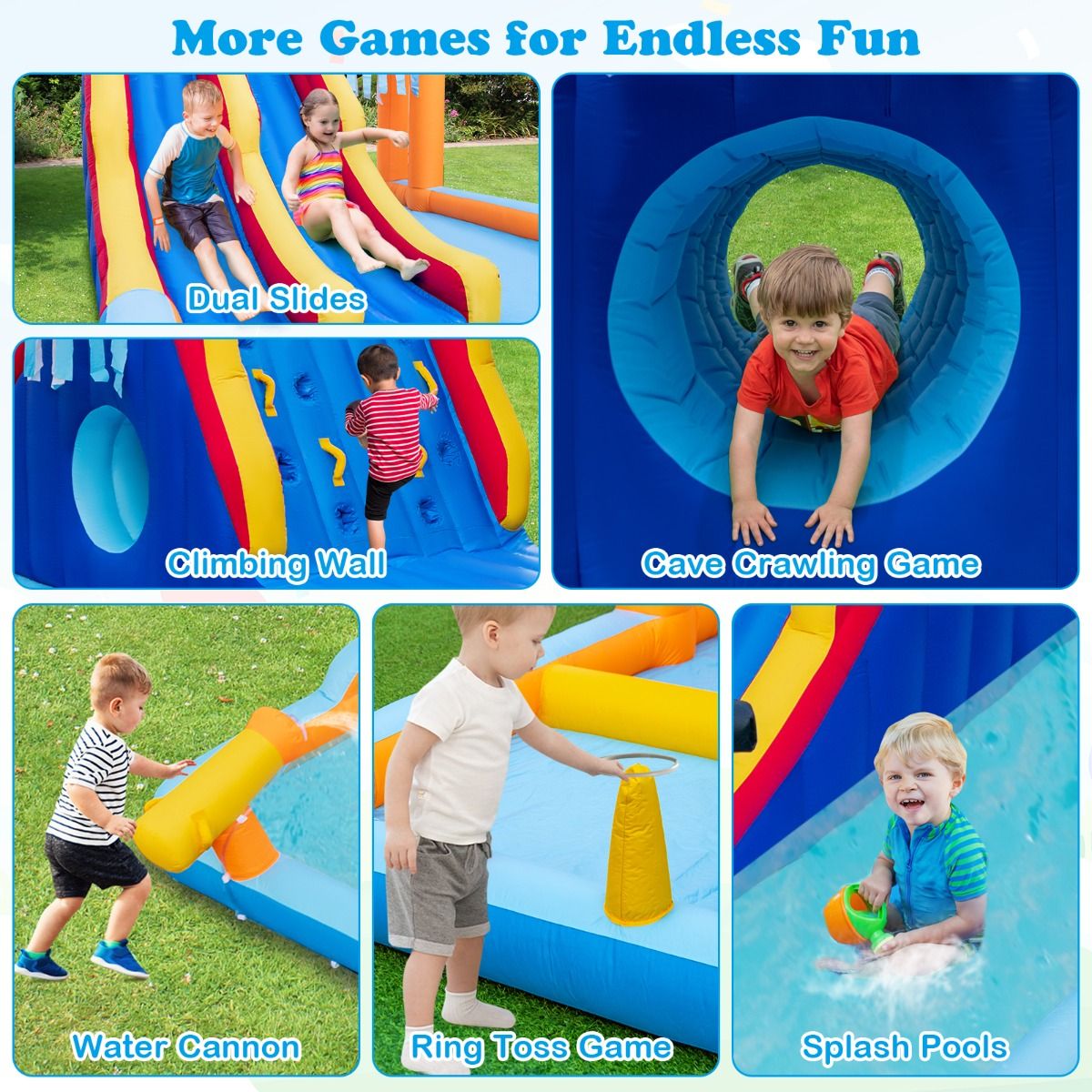 Coast Inflatable Water Park 693 x 295 x 263 cm - Double toboggan aquatique avec mur d'escalade, bassins d'éclaboussures et canon à eau