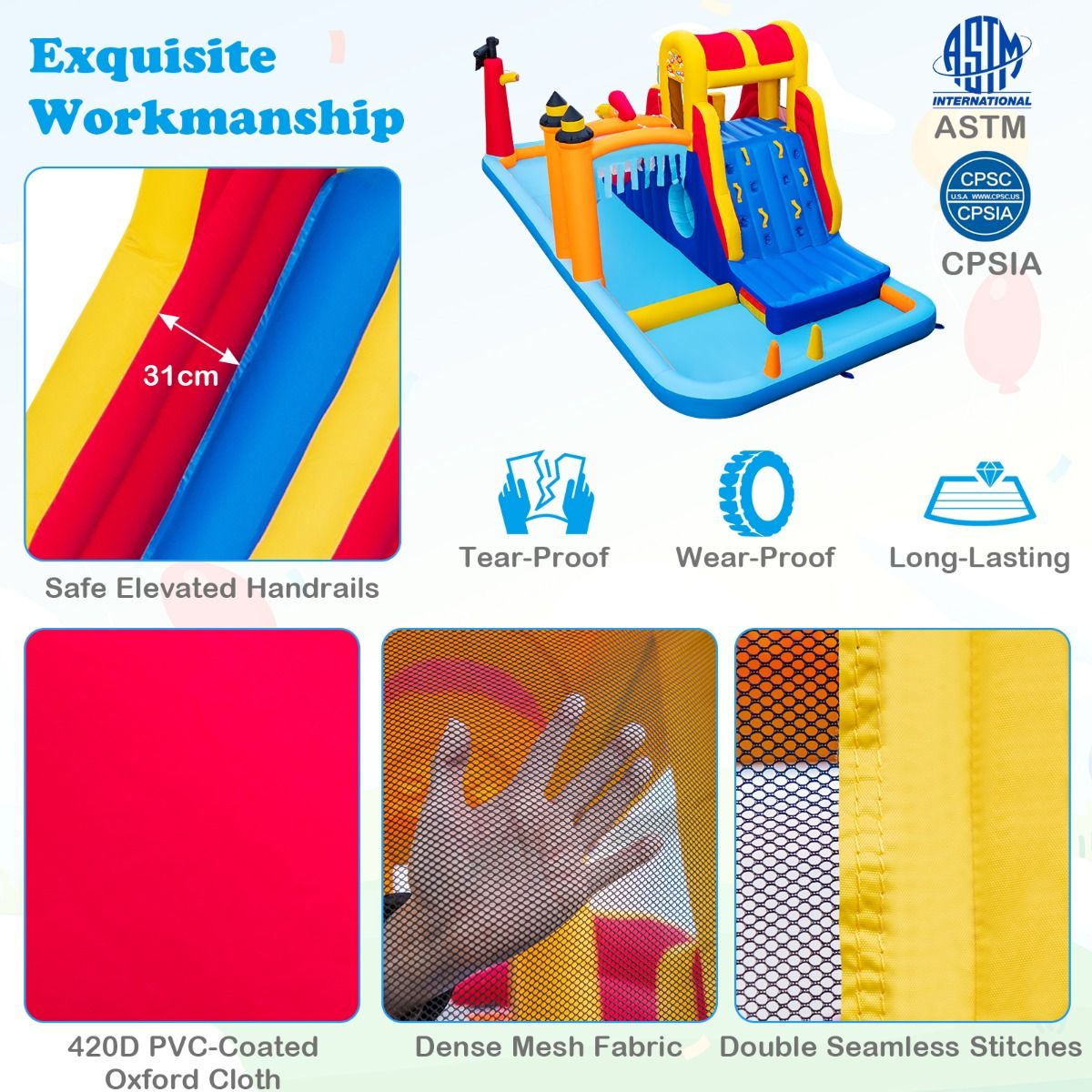 Coast Inflatable Water Park 693 x 295 x 263 cm - Double toboggan aquatique avec mur d'escalade, bassins d'éclaboussures et canon à eau