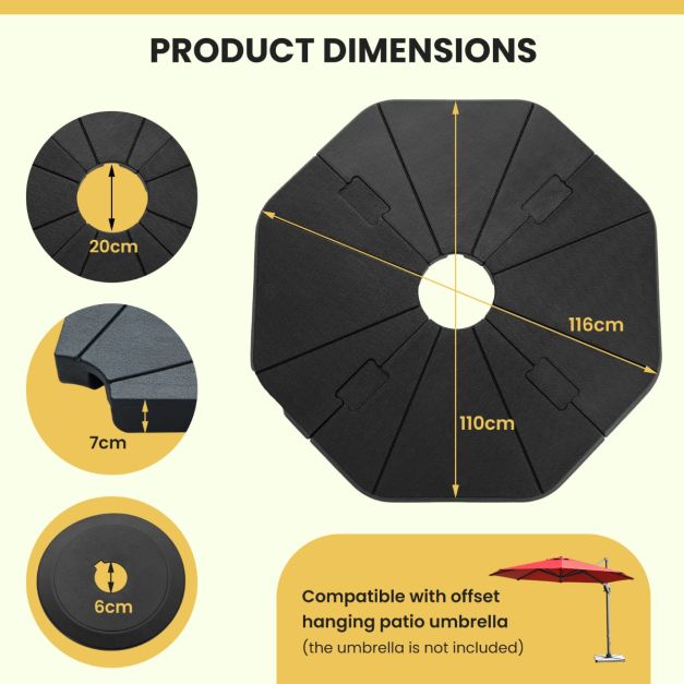 Base de parasol Coast - 4 places - rechargeable - 116 x 110 x 7 cm - noir