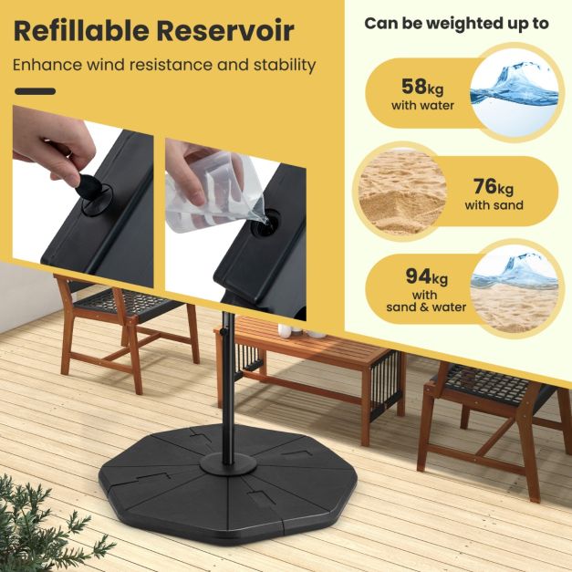 Base de parasol Coast - 4 places - rechargeable - 116 x 110 x 7 cm - noir