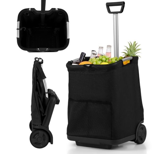 Coast Shopping Trolley Black - Chariot pliable de 50 litres avec 3 compartiments et poignée réglable - 40 x 36 x 58/90 cm