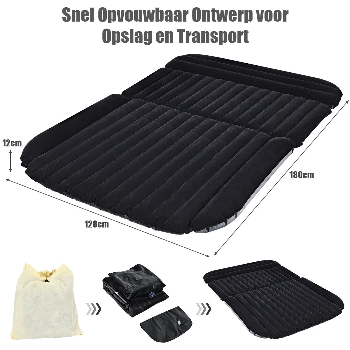 Coast Car Air Mattress - 180×123×12.5 cm - Noir - Matelas gonflable pour siège arrière avec pompe électrique