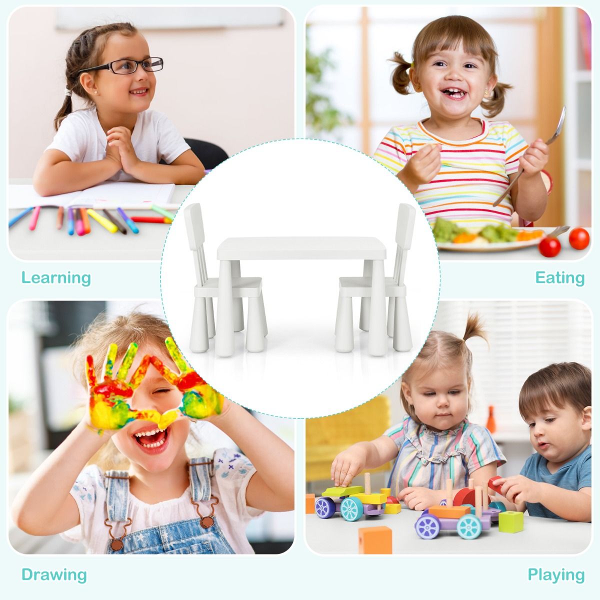 Coast 3-Piece Children's Table Set - 1 Table avec 2 Chaises - 76.5 x 54.5 x 49.5 cm - Polypropylène - Blanc