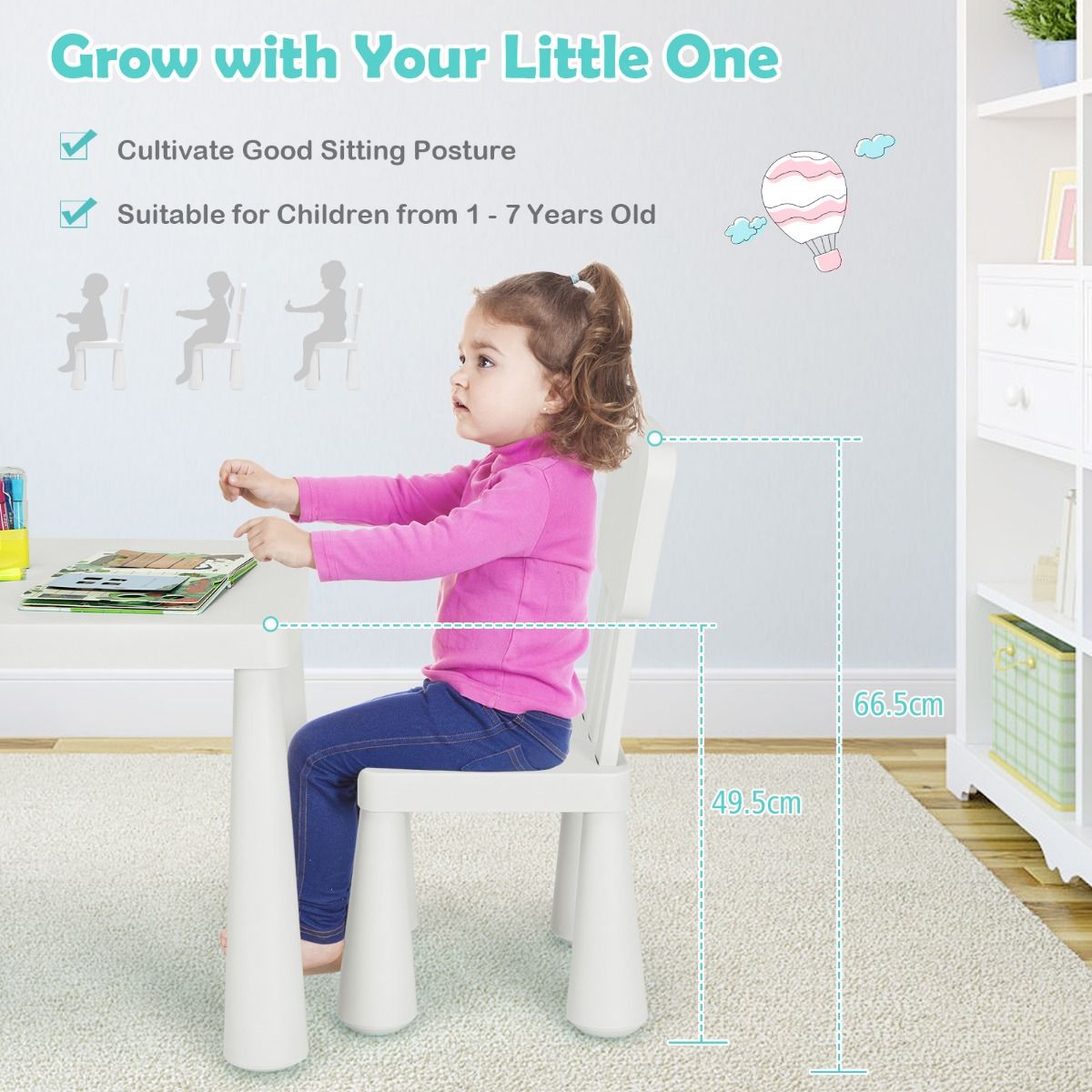 Coast 3-Piece Children's Table Set - 1 Table avec 2 Chaises - 76.5 x 54.5 x 49.5 cm - Polypropylène - Blanc