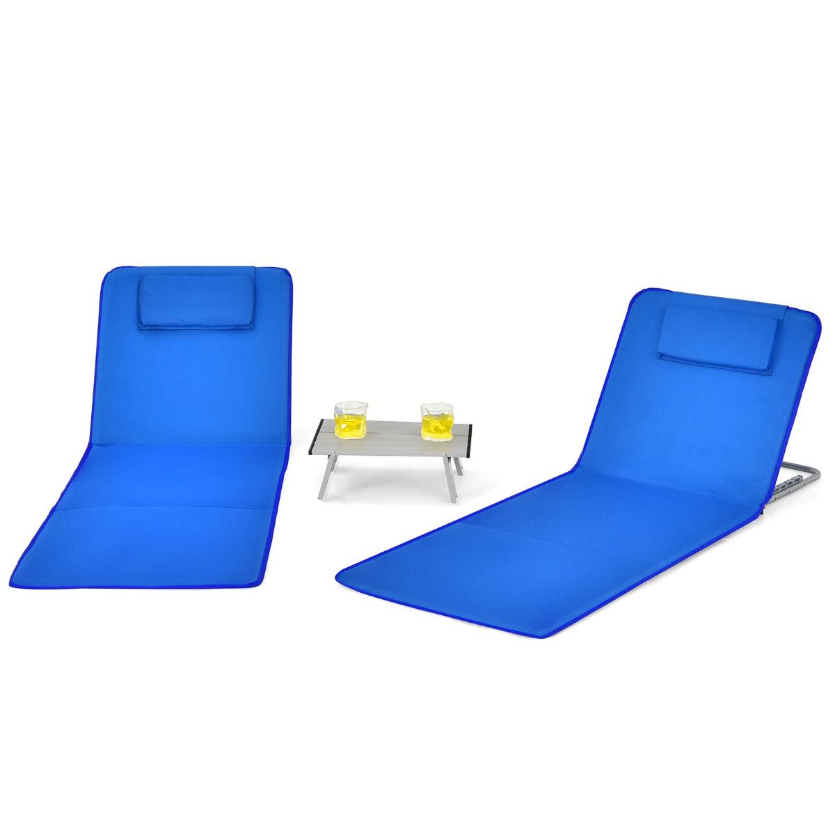 Tapis de plage et table d'appoint Coast - Lot de 3 - Bleu - Pliable