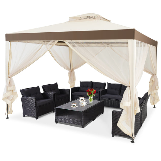 Coast Pavillon de jardin (tente de réception) - 4 parois latérales incluses, imperméable et anti-UV - 300 x 300 x 265 cm - Acier/Polyester - Beige
