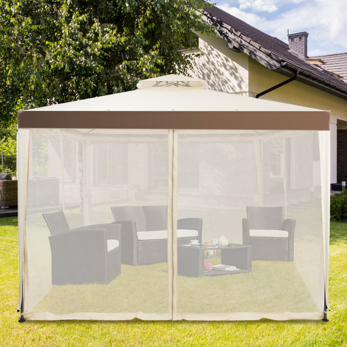 Coast Pavillon de jardin (tente de réception) - 4 parois latérales incluses, imperméable et anti-UV - 300 x 300 x 265 cm - Acier/Polyester - Beige