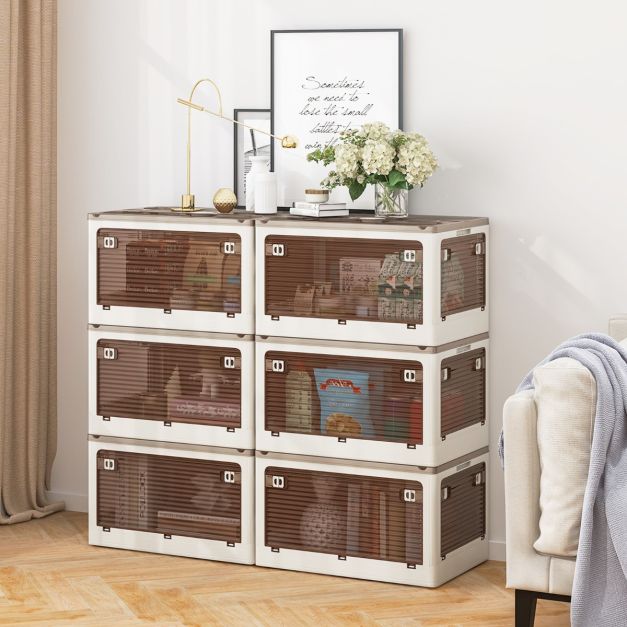 Coastway 3 bacs de rangement empilables - 132L - Blanc crème - 51,5 x 36,5 x 30 cm (par bac)