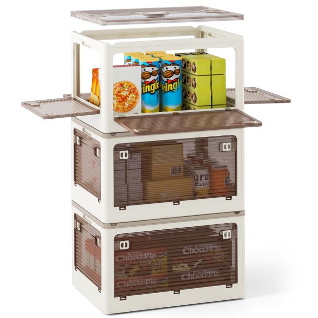 Coastway 3 bacs de rangement empilables - 132L - Blanc crème - 51,5 x 36,5 x 30 cm (par bac)