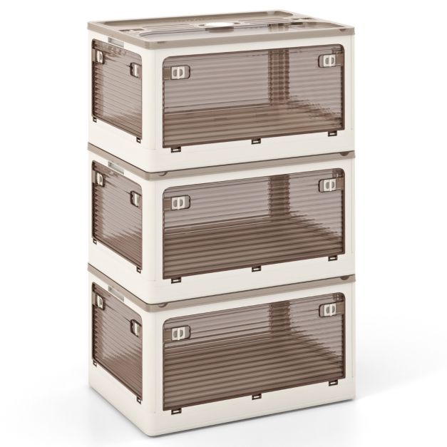 Coastway 3 bacs de rangement empilables - 132L - Blanc crème - 51,5 x 36,5 x 30 cm (par bac)