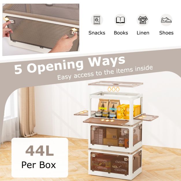 Coastway 3 bacs de rangement empilables - 132L - Blanc crème - 51,5 x 36,5 x 30 cm (par bac)