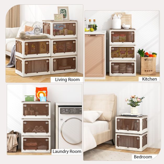 Coastway 3 bacs de rangement empilables - 132L - Blanc crème - 51,5 x 36,5 x 30 cm (par bac)