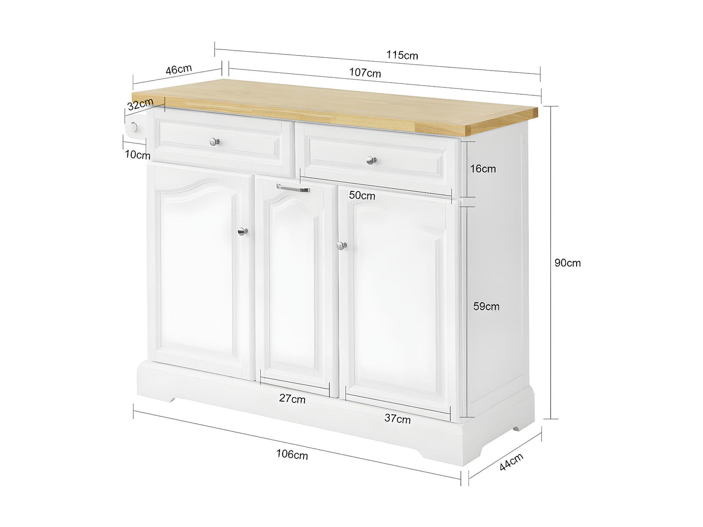 SoBuy Ilot de cuisine avec 2 tiroirs 3 armoires
