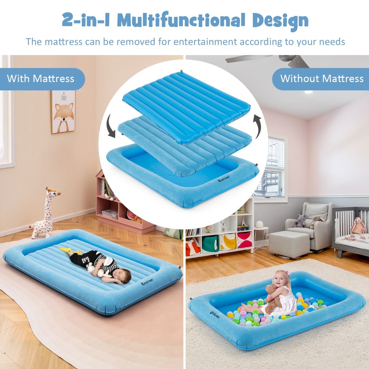 Matelas gonflable Coast - PVC + ouate - Bleu - Max. 150 kg - 165x118x20 cm