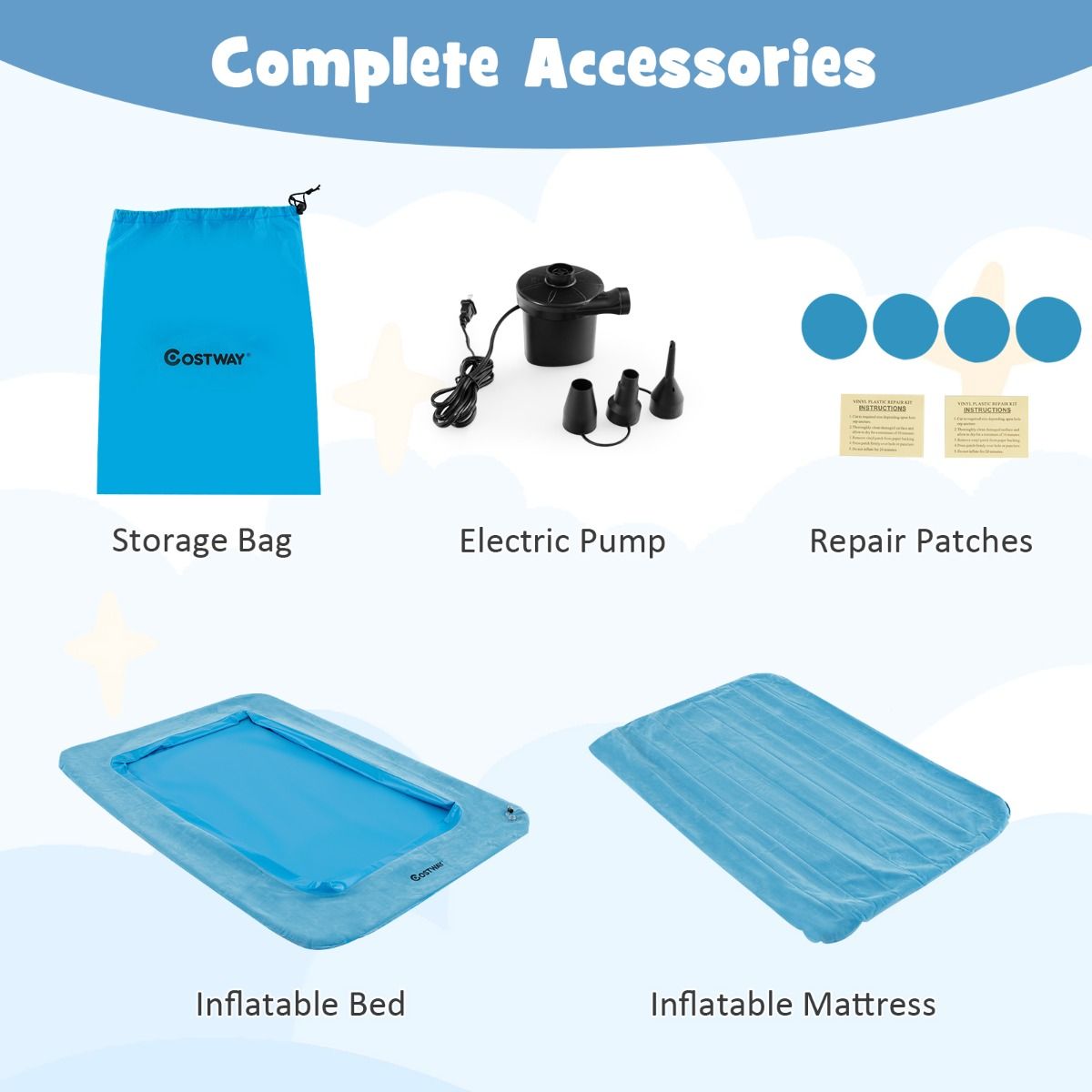Matelas gonflable Coast - PVC + ouate - Bleu - Max. 150 kg - 165x118x20 cm