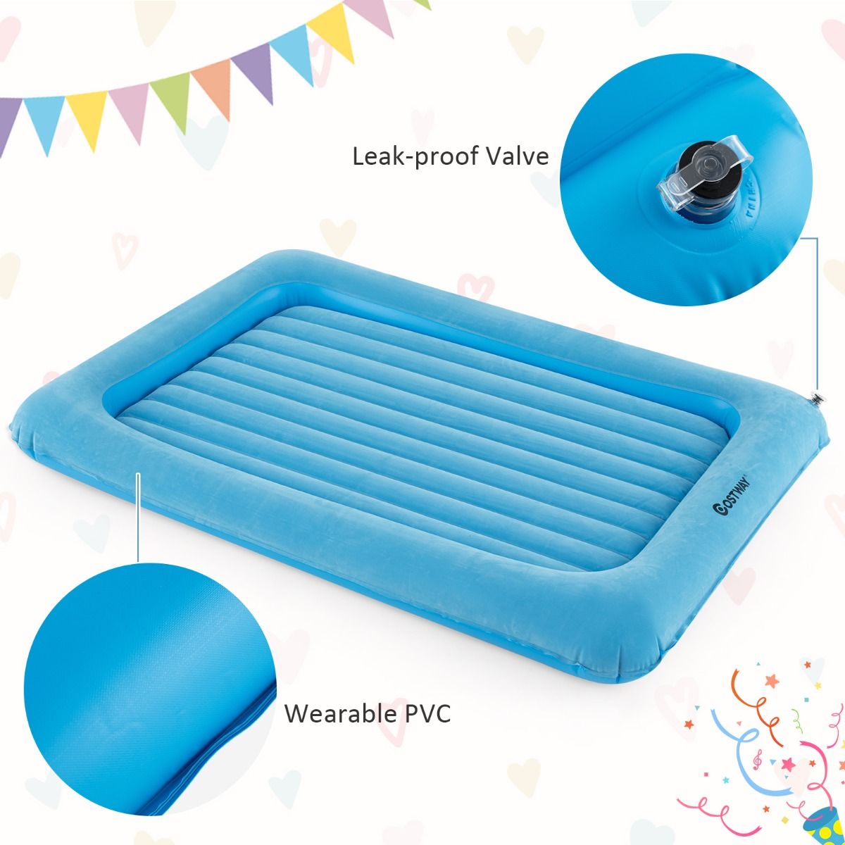 Matelas gonflable Coast - PVC + ouate - Bleu - Max. 150 kg - 165x118x20 cm