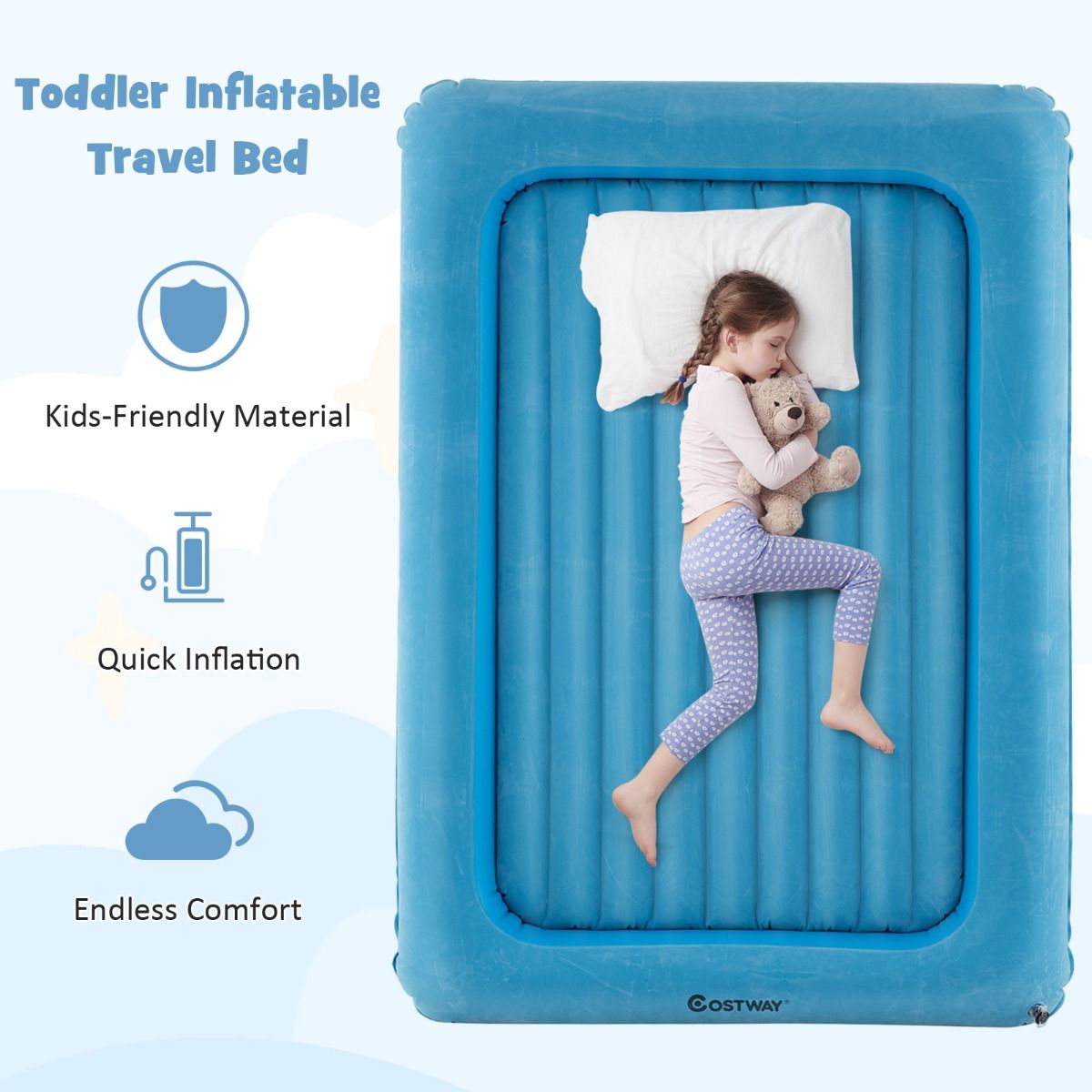 Matelas gonflable Coast - PVC + ouate - Bleu - Max. 150 kg - 165x118x20 cm