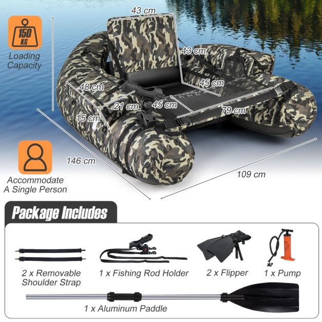 Bateau de pêche gonflable Coast - Max. 150 kg - Camouflage - PVC - 146x109x44 cm