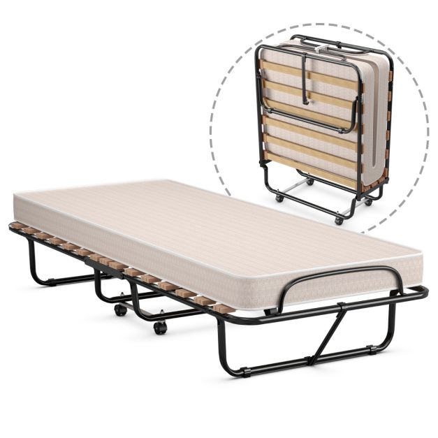 Lit Coast - Pliable - Jusqu'à 120kg. - Matelas à mémoire de forme inclus - 80 x 190 x 39 cm - Beige