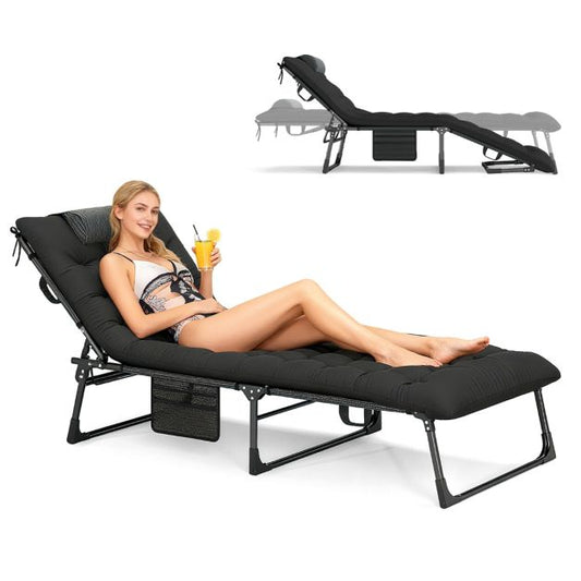 Coast Camping Lounger - pliable - réglable - matelas - portable - 175 x 71 x 70 cm - noir