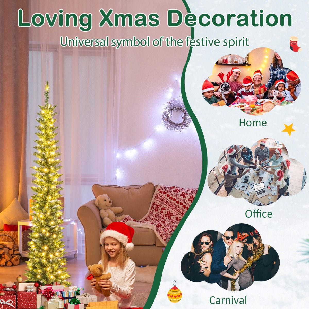 Coast Artificial Christmas Tree with 390 Branches - 180 Warm White LED Lights - 180 cm de haut - Vert