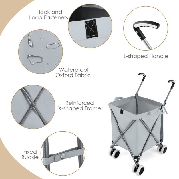 coast Chariot de shopping - Pliable - 90 litres - 66 x 46 x 94,5 cm - Gris