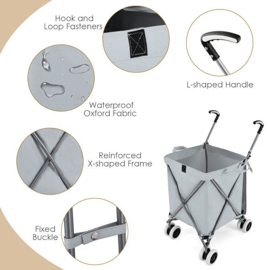 coast Chariot de shopping - Pliable - 90 litres - 66 x 46 x 94,5 cm - Gris