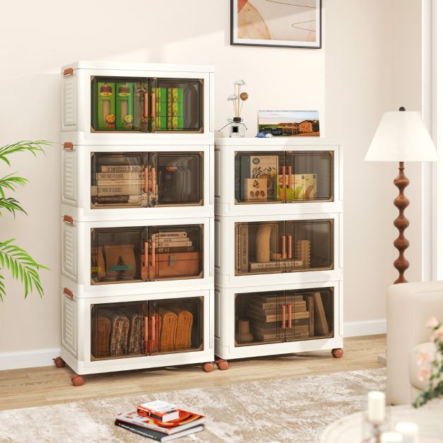 Coast Storage Boxes White/Brown - Organisateur pliable et empilable avec portes et roues - 57-156L