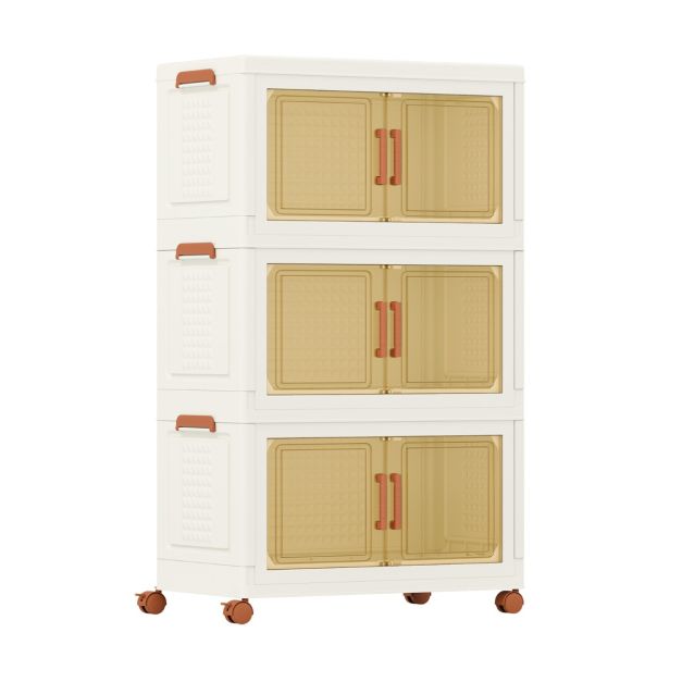 Coast Storage Boxes White/Brown - Organisateur pliable et empilable avec portes et roues - 57-156L