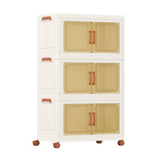 Coast Storage Boxes White/Brown - Organisateur pliable et empilable avec portes et roues - 57-156L