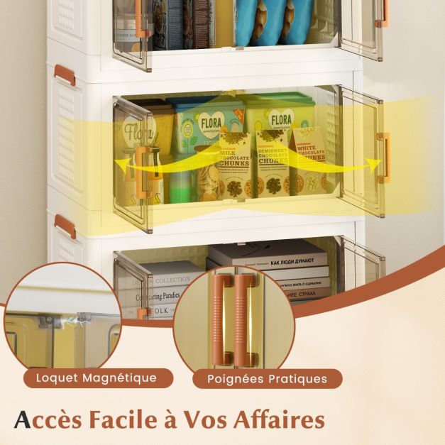 Coast Storage Boxes White/Brown - Organisateur pliable et empilable avec portes et roues - 57-156L