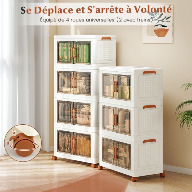 Coast Storage Boxes White/Brown - Organisateur pliable et empilable avec portes et roues - 57-156L