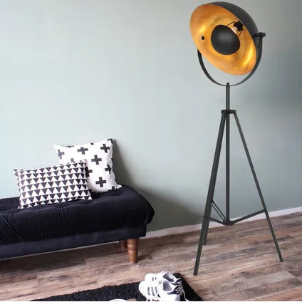 Lampadaire Sunflower - 1 lumière - orientable et pivotant - E27 - hauteur 163 cm - design tendance - séjour / chambre - or / noir