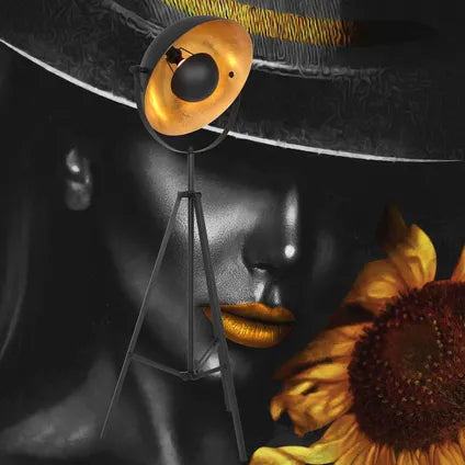 Lampadaire Sunflower - 1 lumière - orientable et pivotant - E27 - hauteur 163 cm - design tendance - séjour / chambre - or / noir
