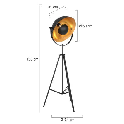 Lampadaire Sunflower - 1 lumière - orientable et pivotant - E27 - hauteur 163 cm - design tendance - séjour / chambre - or / noir