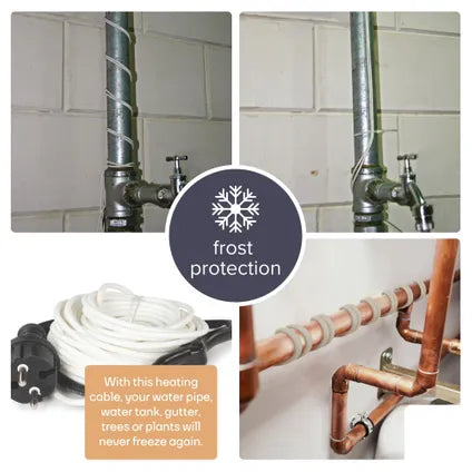 Perel Câble de protection contre le gel - équipé d'un thermostat automatique, d'un boîtier étanche Ip68 et de trois niveaux de chaleur - pour les conduites d'eau et les canalisations - polyéthylène blanc - douze mètres