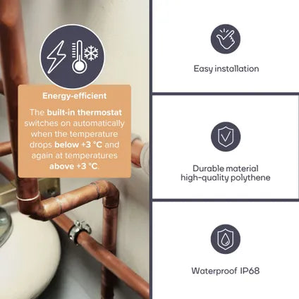 Perel Câble de protection contre le gel - équipé d'un thermostat automatique, d'un boîtier étanche Ip68 et de trois niveaux de chaleur - pour les conduites d'eau et les canalisations - polyéthylène blanc - douze mètres