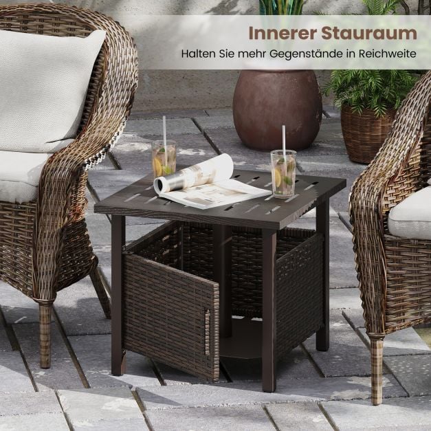 Coast Rattan Side Table Mixed Brown - Table de jardin résistante aux intempéries avec trou pour parasol - 55.5 x 55.5 x 47.5 cm