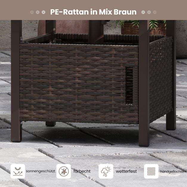 Coast Rattan Side Table Mixed Brown - Table de jardin résistante aux intempéries avec trou pour parasol - 55.5 x 55.5 x 47.5 cm