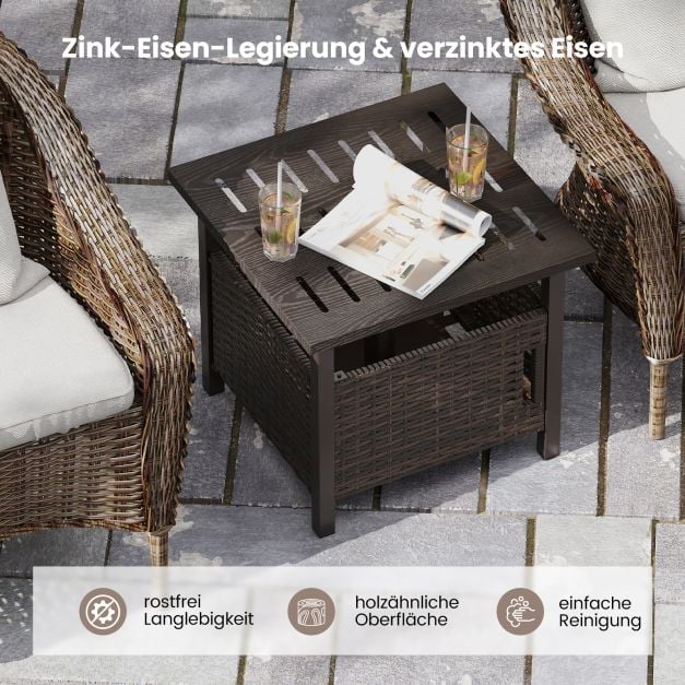Coast Rattan Side Table Mixed Brown - Table de jardin résistante aux intempéries avec trou pour parasol - 55.5 x 55.5 x 47.5 cm