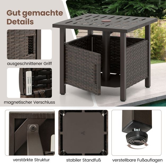 Coast Rattan Side Table Mixed Brown - Table de jardin résistante aux intempéries avec trou pour parasol - 55.5 x 55.5 x 47.5 cm