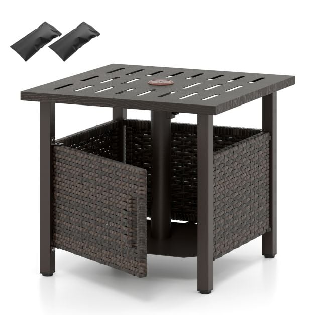 Coast Rattan Side Table Mixed Brown - Table de jardin résistante aux intempéries avec trou pour parasol - 55.5 x 55.5 x 47.5 cm